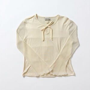 Fashion Bug Ivory Cream Tie-Neck Long Sleeve Ribbed Sleeve Top